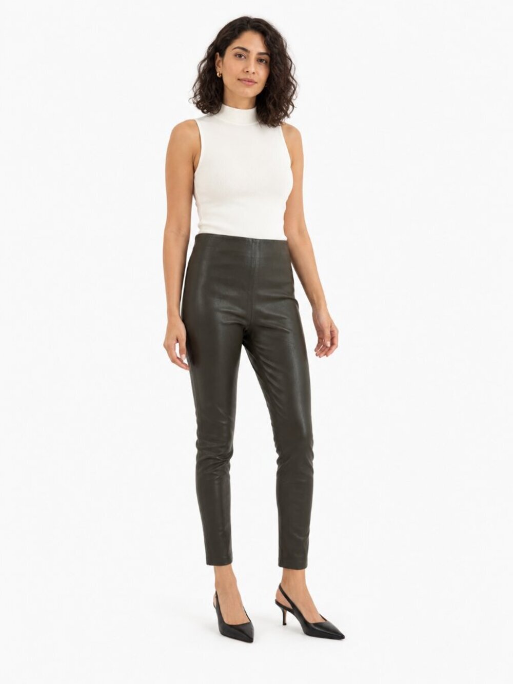 Theory Bristol Lambskin Leather Skinny Leggings Dark Olive Size 4 - Picture 1 of 8